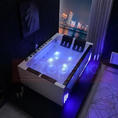 Wirujące dysze Wanna z hydromasażem EB-7066 B prostokątna 180cmx120cmx59cm Wodospad LED x 2+Ambiente z podgrzewaczem+pilot