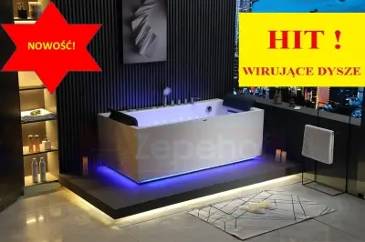 Wanna z hydromasażem EB-185 prostokątna 170cmx85cmx58cm DYSZE OBROTOWE, MASAŻ KARKU, WODOSPADY, PILOT