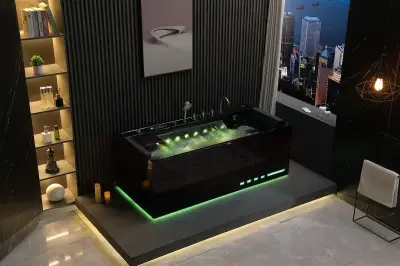 Czarna Wanna z hydromasażem EB-D710 prostokątna 170cmx80cmx60cm z podgrzewaczem+pilot