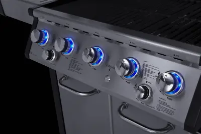 Grill gazowy Garmaz Premium Line MOC 24kW 6+1 palników + opiekacz + rożen elektryczny M61A65-SB-BB pokrętła LED