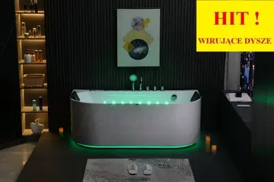 Wanna z hydromasażem EB-802 prostokątna 170cmx80cmx61cm DYSZE OBROTOWE, WODOSPADY, PILOT
