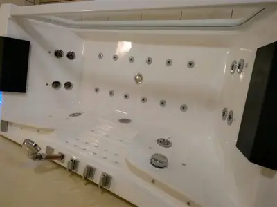 Wanna z hydromasażem C-477-160 prostokątna 160cmx85cmx58cm WODOSPAD+STRUMYK LED chromoterapia z podgrzewaczem