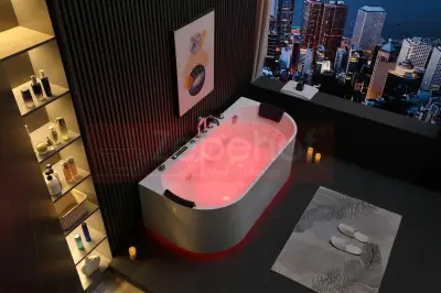 Wanna z hydromasażem EB-802 prostokątna 150cmx75cmx61cm DYSZE OBROTOWE, WODOSPADY, PILOT