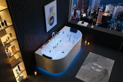 Wanna z hydromasażem EB-802 prostokątna 150cmx75cmx61cm DYSZE OBROTOWE, WODOSPADY, PILOT