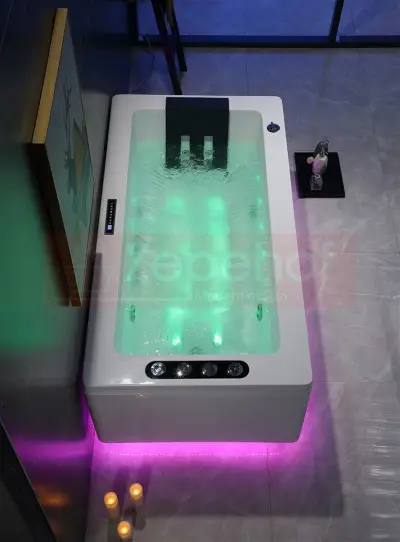 Dysze obrotowe Wanna z hydromasażem EB-033 prostokątna 170cmx90cmx60cm Wodospad +Ambiente z podgrzewaczem+pilot