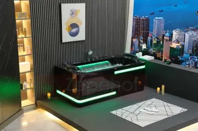 Czarna Wanna z hydromasażem EB-869 prostokątna 180cmx88cmx65cm MASAŻ DŁONI HIT!