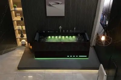 Czarna Wanna z hydromasażem EB-D710 prostokątna 170cmx80cmx60cm z podgrzewaczem+pilot