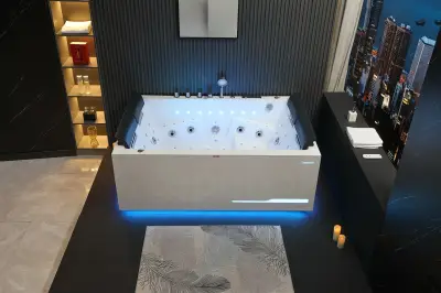 Wirujące dysze Wanna z hydromasażem EB-100 prostokątna 180cmx120cmx66cm Wodospad LED x 2+Ambiente z podgrzewaczem+pilot