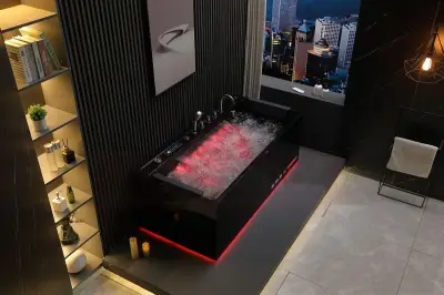 Czarna Wanna z hydromasażem EB-D710 prostokątna 170cmx80cmx60cm z podgrzewaczem+pilot