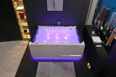 Wirujące dysze Wanna z hydromasażem EB-100 prostokątna 180cmx120cmx66cm Wodospad LED x 2+Ambiente z podgrzewaczem+pilot