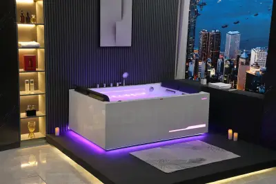 Wirujące dysze Wanna z hydromasażem EB-100 prostokątna 180cmx120cmx66cm Wodospad LED x 2+Ambiente z podgrzewaczem+pilot