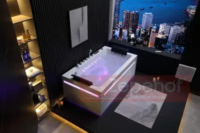 Wanna z hydromasażem EB-D871 prostokątna 180cmx100cmx65cm DYSZE OBROTOWE, MASAŻ KARKU, WODOSPADY, PILOT