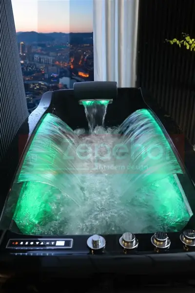 Czarna wanna z hydromasażem EB-D034 prostokątna 187cmx90cmx75cm Wodospad LED x 2+Ambiente z podgrzewaczem+pilot