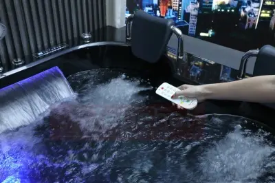 Wirujące dysze czarna Wanna z hydromasażem EG-015 narożna 150cmx150cmx65cm spadające SOPLE LEDowe HIT!