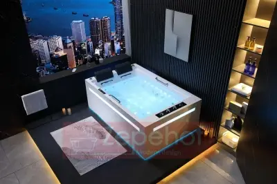 Wanna z hydromasażem EB-D873 PRAWA prostokątna 185cmx120cmx65cm 2 DYSZE OBROTOWE, MASAŻ KARKU, WODOSPADY, PILOT