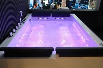 Wirujące dysze Wanna z hydromasażem EB-100 prostokątna 180cmx120cmx66cm Wodospad LED x 2+Ambiente z podgrzewaczem+pilot