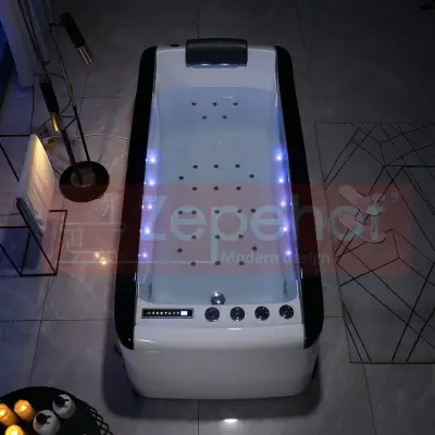 Wanna z hydromasażem EB-D034 prostokątna 187cmx90cmx75cm Wodospad LED x 2+Ambiente z podgrzewaczem+pilot