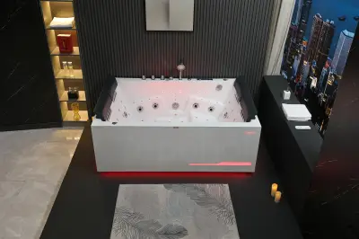 Wirujące dysze Wanna z hydromasażem EB-100 prostokątna 180cmx120cmx66cm Wodospad LED x 2+Ambiente z podgrzewaczem+pilot