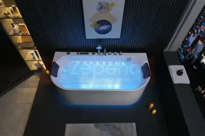 Wanna z hydromasażem EB-802 prostokątna 150cmx75cmx61cm DYSZE OBROTOWE, WODOSPADY, PILOT