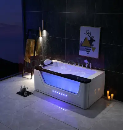 Wanna z hydromasażem EB-002 prostokątna PRAWA 170cmx90cmx68cm z podgrzewaczem+pilot