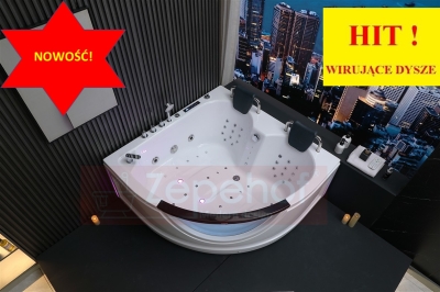 Wirujące dysze Wanna z hydromasażem EG-015 narożna 150cmx150cmx65cm spadające SOPLE LEDowe HIT!