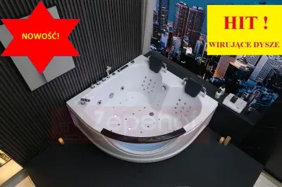 Wirujące dysze Wanna z hydromasażem EG-015 narożna 150cmx150cmx65cm spadające SOPLE LEDowe HIT!