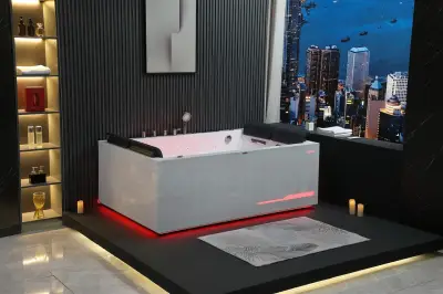 Wirujące dysze Wanna z hydromasażem EB-100 prostokątna 180cmx120cmx66cm Wodospad LED x 2+Ambiente z podgrzewaczem+pilot