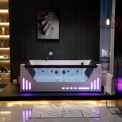 Wirujące dysze Wanna z hydromasażem EB-7066 B prostokątna 180cmx120cmx59cm Wodospad LED x 2+Ambiente z podgrzewaczem+pilot