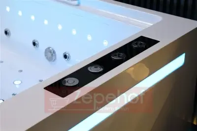 Wanna z hydromasażem EB-D873 PRAWA prostokątna 185cmx120cmx65cm 2 DYSZE OBROTOWE, MASAŻ KARKU, WODOSPADY, PILOT