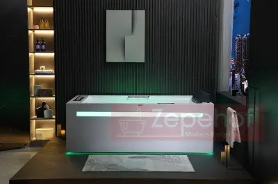 Wanna z hydromasażem EB-D873 LEWA prostokątna 185cmx120cmx65cm 2 DYSZE OBROTOWE, MASAŻ KARKU, WODOSPADY, PILOT