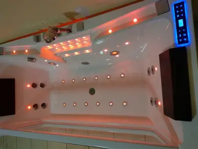 Wanna z hydromasażem C-477-170 prostokątna 170cmx85cmx58cm WODOSPAD+STRUMYK LED chromoterapia z podgrzewaczem