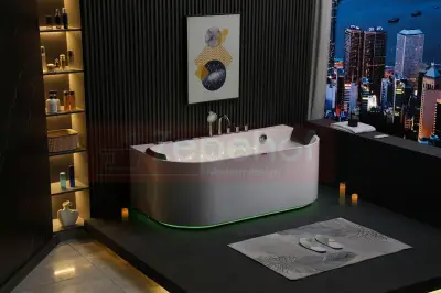 Wanna z hydromasażem EB-802 prostokątna 150cmx75cmx61cm DYSZE OBROTOWE, WODOSPADY, PILOT