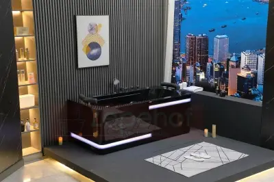 Czarna Wanna z hydromasażem EB-869 prostokątna 180cmx88cmx65cm MASAŻ DŁONI HIT!