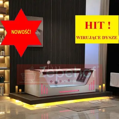 Obrotowe dysze wanna z hydromasażem EB-7066 prostokątna 170cmx78cmx61cm Wodospad LED x 2+Ambiente z podgrzewaczem+pilot