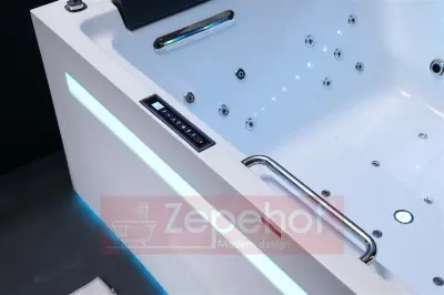 Wanna z hydromasażem EB-D873 PRAWA prostokątna 185cmx120cmx65cm 2 DYSZE OBROTOWE, MASAŻ KARKU, WODOSPADY, PILOT