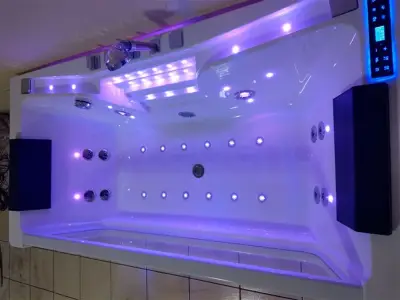 Wanna z hydromasażem C-477-160 prostokątna 160cmx85cmx58cm WODOSPAD+STRUMYK LED chromoterapia z podgrzewaczem