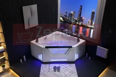 Wanna z hydromasażem BS-708 narożna 150cmx150cmx65cm + MASAŻ KARKU, DYSZE OBROTOWE+PILOT