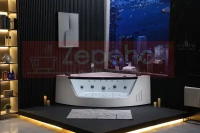 Wanna z hydromasażem EB-375 narożna 150cmx150cmx64cm + MASAŻ KARKU, DYSZE OBROTOWE+PILOT