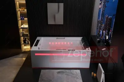 Wanna z hydromasażem EB-D873 LEWA prostokątna 185cmx120cmx65cm 2 DYSZE OBROTOWE, MASAŻ KARKU, WODOSPADY, PILOT