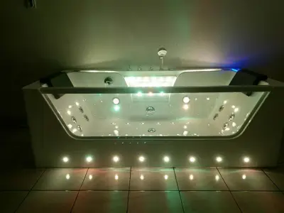 Wanna z hydromasażem C-477-170 prostokątna 170cmx85cmx58cm WODOSPAD+STRUMYK LED chromoterapia z podgrzewaczem