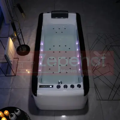Wanna z hydromasażem EB-D034 prostokątna 187cmx90cmx75cm Wodospad LED x 2+Ambiente z podgrzewaczem+pilot