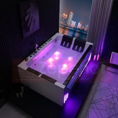Wirujące dysze Wanna z hydromasażem EB-7066 B prostokątna 180cmx120cmx59cm Wodospad LED x 2+Ambiente z podgrzewaczem+pilot