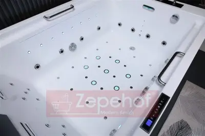 Wanna z hydromasażem EB-D873 PRAWA prostokątna 185cmx120cmx65cm 2 DYSZE OBROTOWE, MASAŻ KARKU, WODOSPADY, PILOT