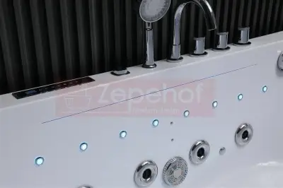 Wanna z hydromasażem EB-802 prostokątna 170cmx80cmx61cm DYSZE OBROTOWE, WODOSPADY, PILOT