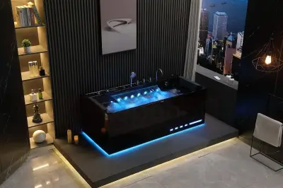 Czarna Wanna z hydromasażem EB-D710 prostokątna 170cmx80cmx60cm z podgrzewaczem+pilot