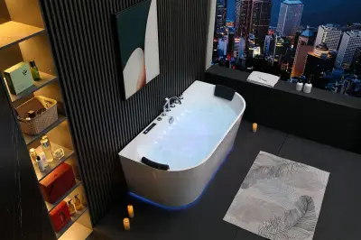 Wanna z hydromasażem EB-802 B prostokątna 150cmx75cmx60cm DYSZE OBROTOWE, PILOT