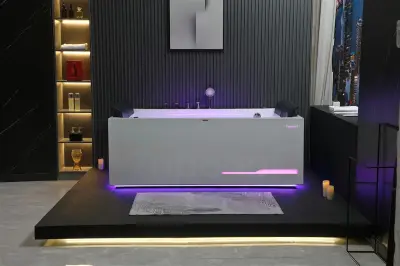 Wirujące dysze Wanna z hydromasażem EB-100 prostokątna 180cmx120cmx66cm Wodospad LED x 2+Ambiente z podgrzewaczem+pilot