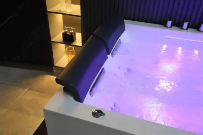 Wirujące dysze Wanna z hydromasażem EB-100 prostokątna 180cmx120cmx66cm Wodospad LED x 2+Ambiente z podgrzewaczem+pilot