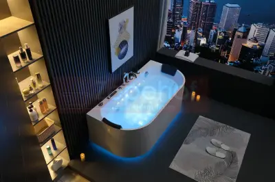 Wanna z hydromasażem EB-802 prostokątna 150cmx75cmx61cm DYSZE OBROTOWE, WODOSPADY, PILOT