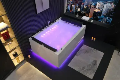 Wirujące dysze Wanna z hydromasażem EB-100 prostokątna 180cmx120cmx66cm Wodospad LED x 2+Ambiente z podgrzewaczem+pilot